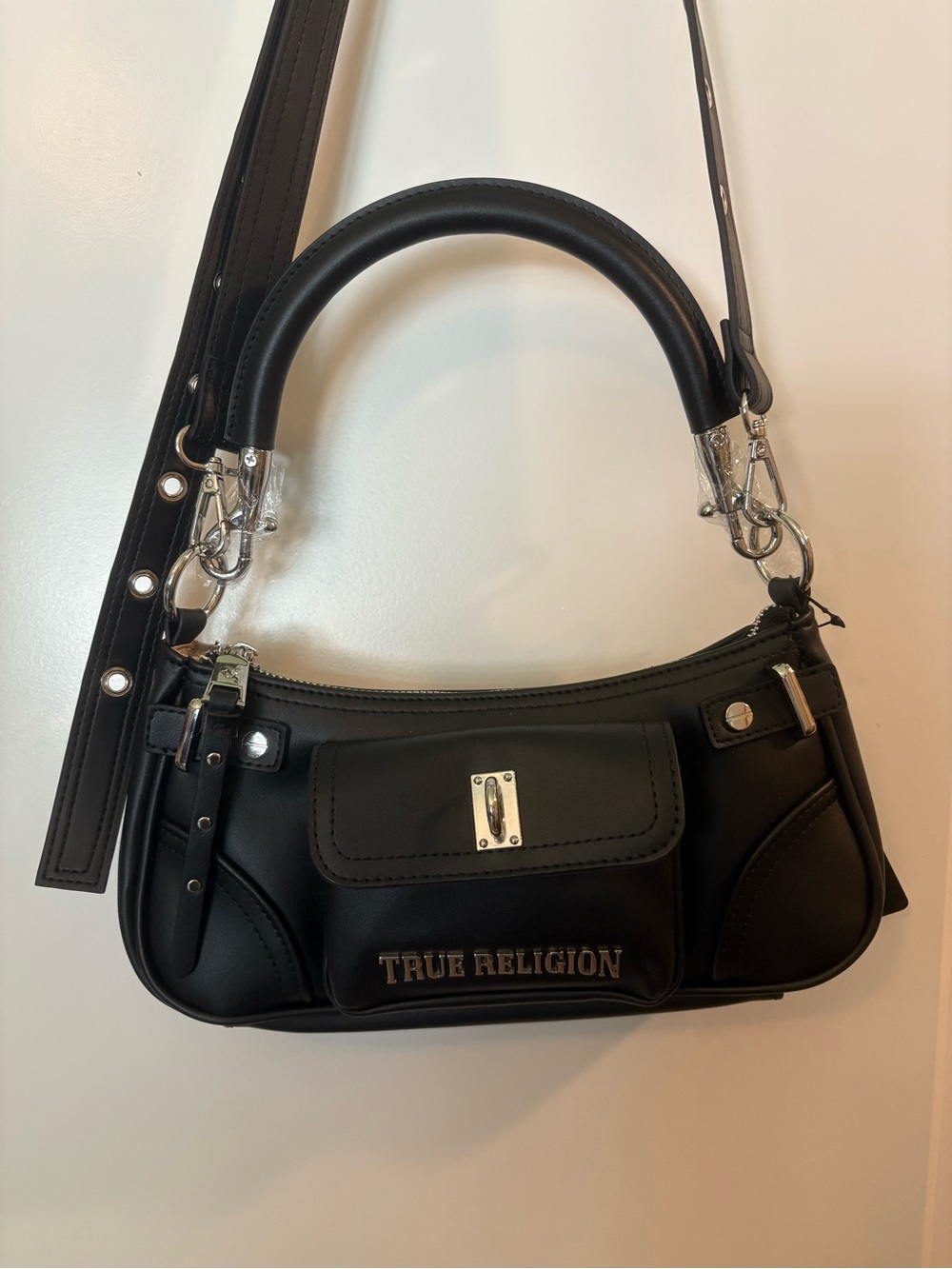 True Religion Black Moto Faux Leather Shoulder Bag